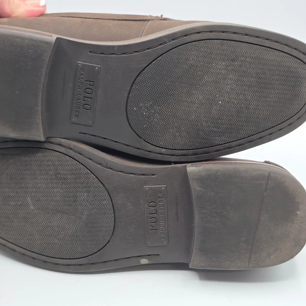 Polo Ralph Lauren Loafers Mens Dark Brown Nubuck Leather Moc Toe Slip On Shoes